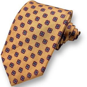 REIS OF NEW HAVEN EUC Men's Vintage Tan Geometric Medallion 100% Silk Tie